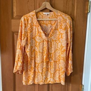 Skies are Blue Size Medium Women's Padenia Tassel Detail Split Neck Orange Top